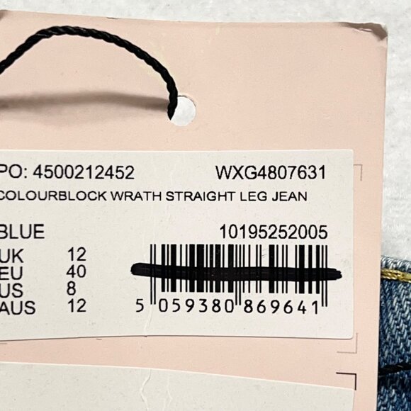 Missguided Women Colourblock Wrath Straight Leg Blue Denim Jean Sz 8 Raw Hem NWT - Picture 4 of 11